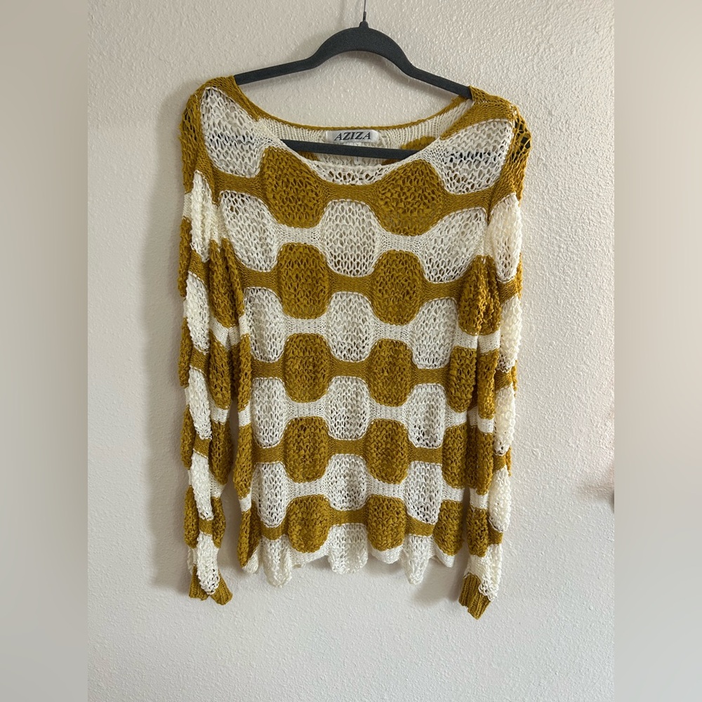 Aziza Vintage Retro Crochet Sweater Womens Size L